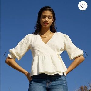 Madewell Embroidered Eyelet Puff-Sleeve Peplum Wrap Top